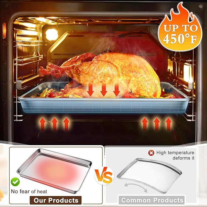 Baking Sheet Set of 2, Commercial Grade Stainless Steel Cookie Sheets for Baking, 17.5''x13'' / 15.7''x12'', Thicker and Firmer Baking Pans Set, Rust & Warp Resistant & Nonstick, Nontoxic & Heavy Duty