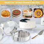7 Inch Round Cake Pans Set of 3, Nonstick Stainless Steel Baking Pans Set with 100PCS Parchment Papers, Heavy Duty Durable Birthday Wedding Circle Layer Cake Pans Sets for Baking, Dishwasher Safe