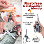 Kitchen Shears by Gidli - Liftime Replacement Warranty* - Includes Seafood Scissors As a Bonus - Heavy Duty Utility Stainless Steel All Purpose Ultra Sharp Scissors for Food/Cooking