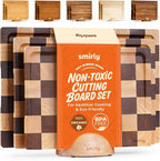 SMIRLY Wood Cutting Boards for Kitchen Wooden Chopping Board Set Reversible with Deep Juice Grooves Grip Handles, Large Charcuterie Tray for Home Kitchen, Rubber Wood, 3Pcs with Holder