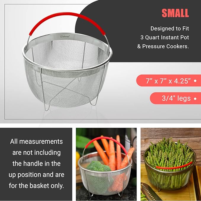 Original Salbree Steamer Basket for 3 qt quart Instant Pot Accessories, Stainless Steel Strainer and Insert fits IP Insta Pots, Instapot, Other Pressure Cookers, with Silicone Handle [6qt 8qt avail]