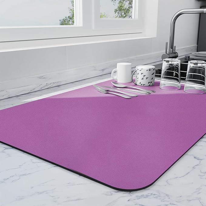 Ecotrim - Dish Drying Mat for Kitchen Counter | Coffee Bar Mat for Countertops | Heat Resistant Drainer Mat with Non-slip Rubber Backed | Hide Stain Kitchen Absorbent Draining Mat | Purple 16"x20"
