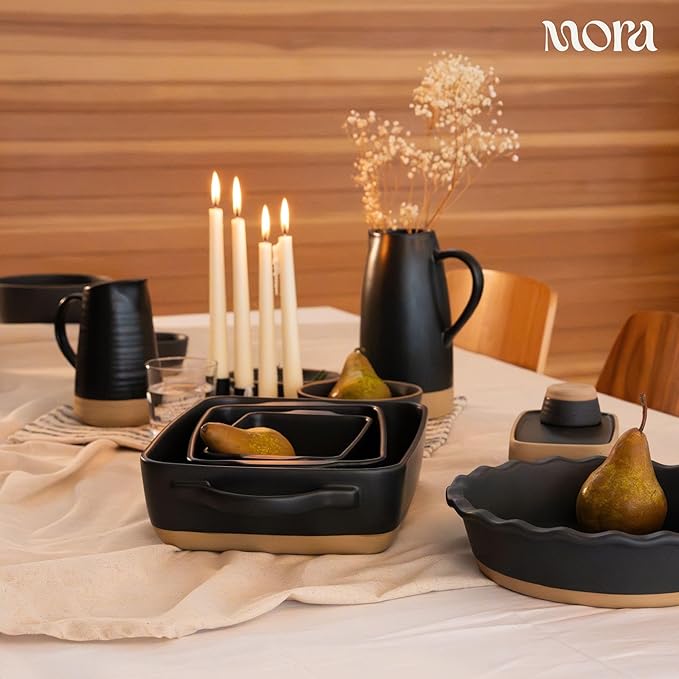 Mora Ceramic Baking Dish with Handles For Casserole, Lasagna, Gratin, Broiling, Roasting, and Baking. Large 9x13 in Pan, Extra Deep - Porcelain Serving Bakeware from Oven to Table. Freezer Safe - Liquorice