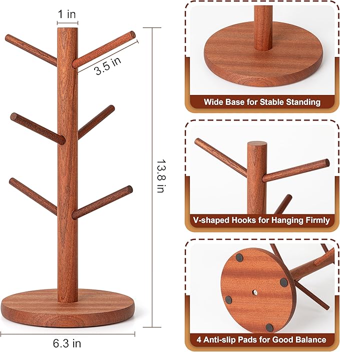 MyLifeUNIT Mug Holder Tree, Coffee Cup Holder with 6 Hooks (Reddish Brown)