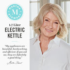 Martha Stewart  Electric  Kettle with Removable Stainless Steel Tea Infuser, Glass Carafe 1.7L (7 Cups), Hot Water Boiler, 4 Presets, Keep Warm & Auto Shut-Off, Cordless 360° Swivel Base, Caviar Gray