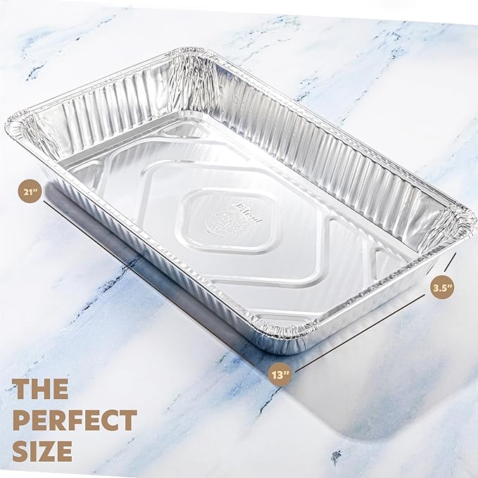 PLASTICPRO 10 Pack Aluminum Pans 13'' x 21" Disposable Pans with Covers Heavy Duty 20 lb Foil Pans for Baking and Cooking