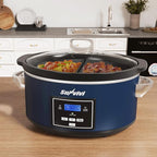 Sunvivi 6 Quart Programmable Slow Cooker with 2 in 1 Silicone Liners, Multi-Cooker Food Warmer with Digital Timer, Adjustable Tempature Control, Dishwasher Safe Parts, Blue