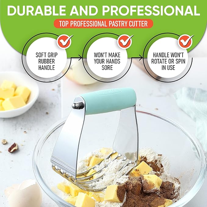 Spring Chef Medium Dough Blender - Stainless Steel Pastry Cutter Tool For Baking w/Thick Sharp Blades - Butter & Dough Cutter - Pastry Blender for Easy Mixing - Dishwasher Safe Kitchen Gadgets - Mint