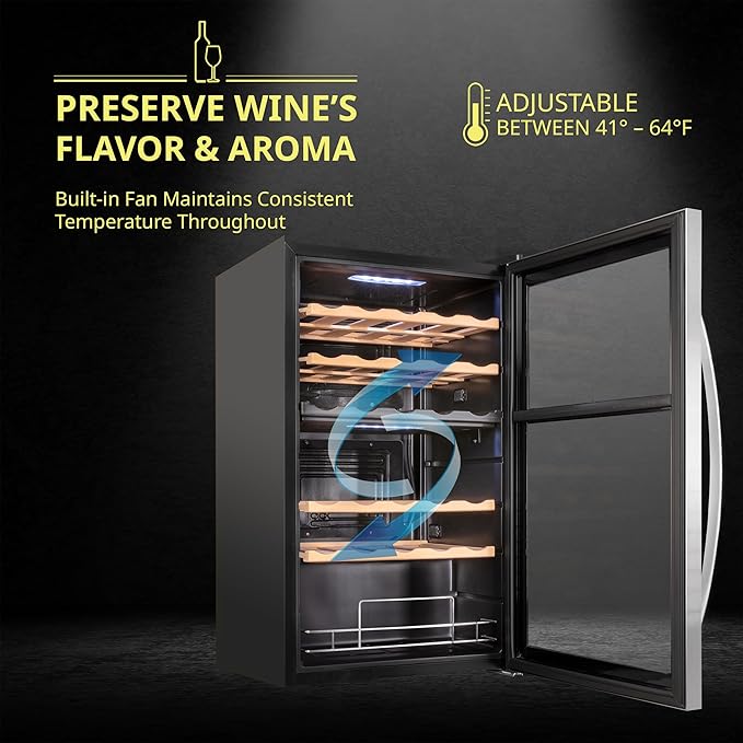SCHMÉCKÉ 33 Bottle Dual Zone Wine Cooler Refrigerator w/Lock - Large Freestanding Wine Cellar For Red, White, Champagne & Sparkling Wine - 41f-64f Digital Temperature Control Fridge Stainless Steel