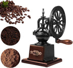 Vintage Manual Coffee Grinder with Cast Iron Wheel, Wood Handle, Carbon Steel Grinding Core, Black and Brown, 10.63x5.71 Inch