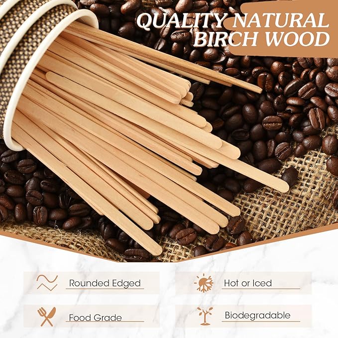 3000 Pack Birch Wood Coffee Stir Sticks 7 Inch Disposable Wooden Coffee Stirrers Bulk Cakesicle Sticks Long Tea Stirring Stick Round End Swizzle Beverage Mixer for Cocktail Hot Chocolate Drink Summer