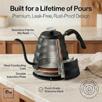 Barista Warrior Gooseneck Kettle with Thermometer - 1.2L Pour Over Coffee & Tea Kettle, 18/8 Matte Black Gooseneck Kettle Pot, Precision Pour Drip Spout, Suitable for All-Stoves (40 fl oz)