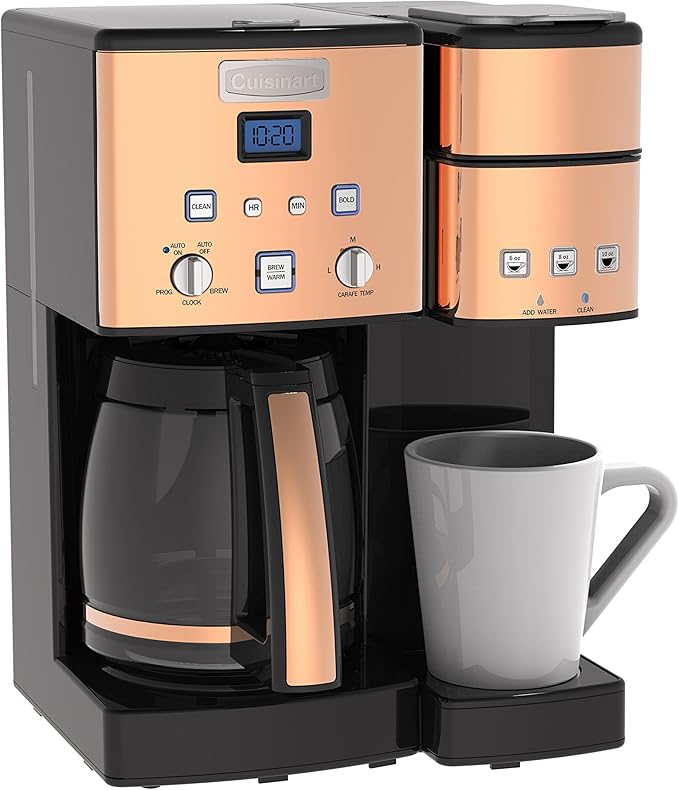 Cuisinart Single Serve + 12 Cup Coffee Maker, Offers 3-Sizes: 6-Ounces, 8-Ounces and 10-Ounces, Stainless Steel, SS-15CP, Copper