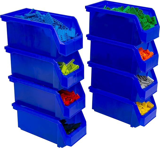 Plastic Containers for Organizing and Storage Bins for Closet, Kitchen, Office, Garage or Pantry Organization, Stackable Bins, Medium (11" x 5" x 5.5"), 8-Pack, Blue
