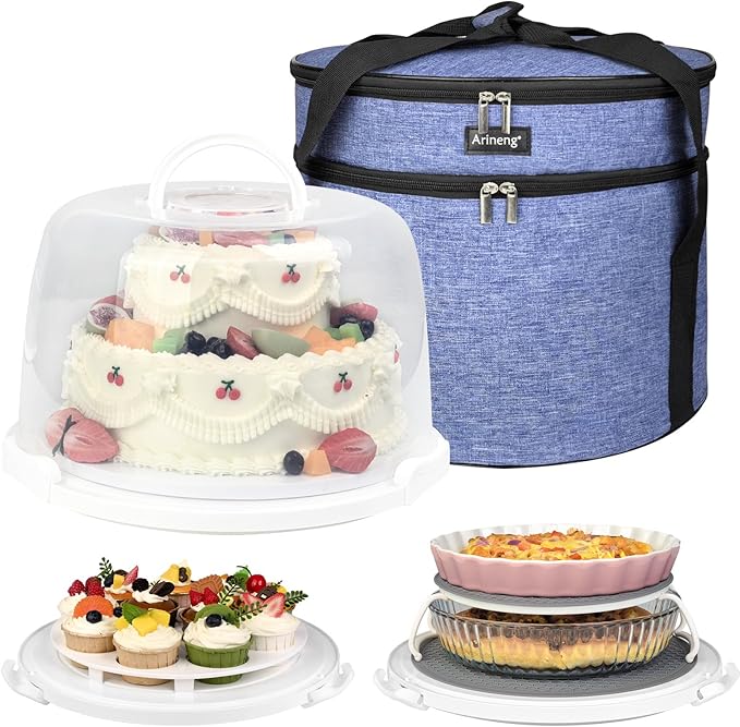 Round Cake Carrier Box with Lid and Handle, Transportation Insulated Bag for Cakes, Cupcakes and Pies, Triple Locking Design for Safe Transportation (Purple, 12 * 12 * 7.9 Inch)