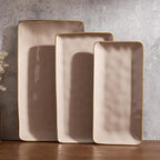 famiware Serving Platter, Rectangular 15.67/14.1/12.6 inch Serving Dishes for Entertaining, Microwave Dishwasher Safe, Stonware Serving Trays for Party, Turkey, Cheese, Ocean Series, Cinnamon Brown