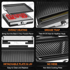 Baker's Friend Smokeless Indoor Grill with Removable Plates, Portable BBQ Grill, Electric Grill Indoor, Indoor Grills Electric Smokeless, Cooking & Grilling Gifts, Recipes Included, Graphite