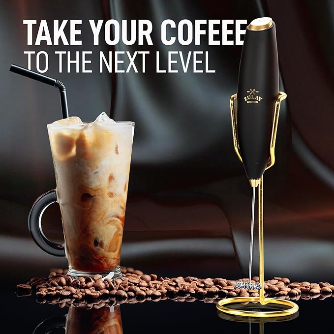 Zulay Kitchen Executive Series Luxury Gift Milk Frother with 4 Duracell Batteries – Handheld Electric Foam Maker for Coffee, Lattes & Hot Chocolate – Deluxe Finish, Ultimate Gift for Coffee Lovers
