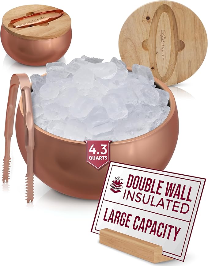 Gusto Nostro 4.1L Insulated Ice Bucket with Lid and Tongs, Double Wall Stainless Steel Ice Bucket Large, BPA Free Ice Bucket for Cocktail Bar, Keeps Champagne, Wine, Beer Chill for Parties (Rose)