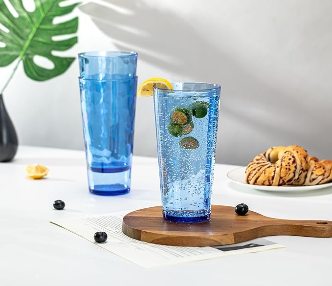 KOXIN-KARLU Mixed Drinkware 26-ounce Plastic Tumbler Acrylic Water Glasses, set of 6 Blue