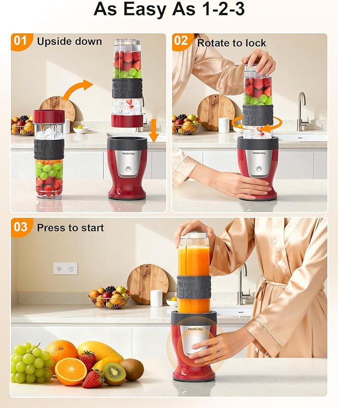 Smoothie Blender, 650W Personal Blenders for Shakes and Smoothies with Grinder Cup & 2 BPA-Free Portable Cups (20oz+14oz), Portable Blender for Juices, Smoothies Maker for Kitchen, Red
