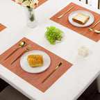 Leetaltree Orange Placemats Set of 12 - Heat Resistant Non-Slip Place mats for Dining Table, Washable Durable PVC Vinyl Woven Table Mats（Orange, 12）