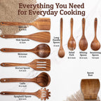 PriorityChef Wooden Spoons for Cooking, Premium 10pc Teak Wood Utensil Set with Hanging Hooks and Spoon Rest