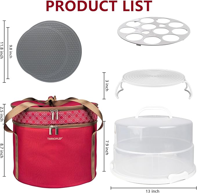 12 Inch Cake carrier Container with Lid and Handles Includes Insulated Bag for Safe Transportation of Buttercream Doesn't Melt Easy for Cakes, Pies and Cupcakes (Red)