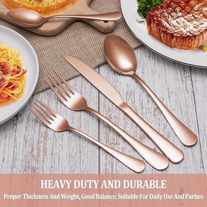 20 Pcs Rose Gold Silverware Set Service for 4, Premium Stainless Steel Flatware Set, Cutlery Utensil Set, Durable Home Kitchen Eating Tableware Set, Include Fork Knife Spoon Set, Dishwasher Safe