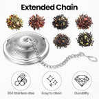 Zopeal 9 Pcs Tea Infuser Stainless Steel Strainer with Extended Chain Hook and Saucer Loose Leaf Steeper Fine Mesh Ball Tea Filter for Brew Spices Seasonings Fits Cup Mug Bottle (3 Sizes)