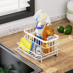 HapiRm Sink Caddy Sponge Holder - Kitchen Sink Organizer with Drain Tray, SUS304 Stainless Steel Rustproof Sponge Caddy Storage for Kitchen Countertop- White