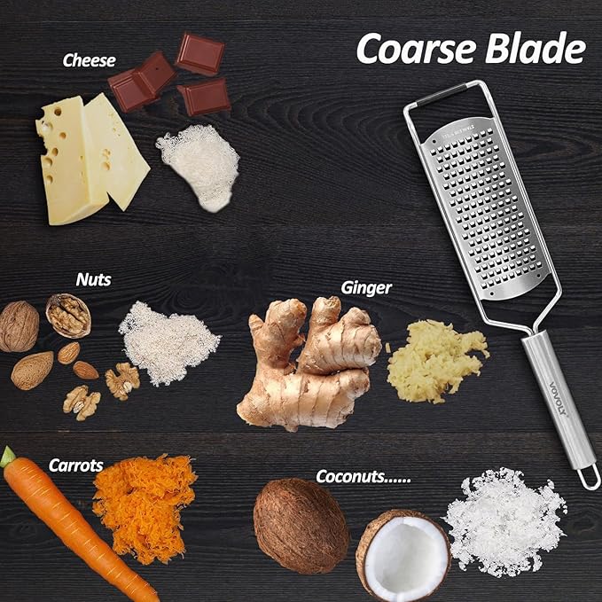 Vovoly 4-Pcs Pro Set Zester Grater Set, Cheese Grater with Razor-Sharp Stainless Steel Blade, Fine/Coarse/Extra Coarse/Slider Attachment