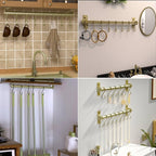 Dseap Kitchen Utensil Holder Hanger, Pot and Pan Rack Wall Mounted, Kitchen Rail with 8 Hooks for Hanging Cooking Utensils, Mugs, Spoons, Wall Mounted, Champagne Color