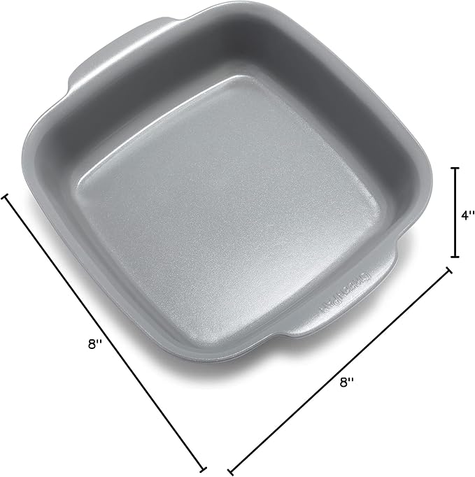 GreenPan Premiere Ovenware Healthy Ceramic Nonstick 8" Square Cake Baking Pan, Cast Aluminum Bakeware, Warp-Free, Oven and Broiler safe to 600F, Dishwasher Safe, PFAS-Free, Gray