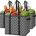 WISELIFE Reusable Grocery Bags [3 Pack],Large Grocery Tote Bag Water Resistant Shopping Bags Foldable Grocery Bag for Clothes,Shoes and Picnic,Black