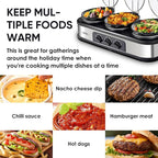 Sunvivi Slow Cooker, Triple Slow Cooker Buffet Server and Food Warmer, 3-Section 1.5-Quart Upgraded Oval Ceramic Pot with Stainless Steel Lid Rests, 3 Spoons, Total 4.5 QT