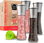 Home EC Original Stainless Steel Sea Salt and Pepper Grinder Set of 4 - Adjustable Ceramic - Tall Glass Salt and Pepper Shakers Mills - Modern Kitchen Spice Mill W/Funnel & EBook