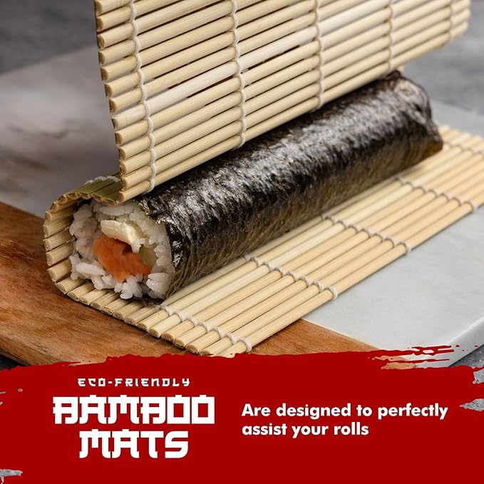 Alas Christmas Gifts Sushi Making Kit- Complete Sushi Making Kit for Beginners & Pros Sushi Makers, Perfect Sushi Making Kitchen Accessories Like Sushi Knife, 2 Sushi Mats, Rice Bazooka & More (Red)