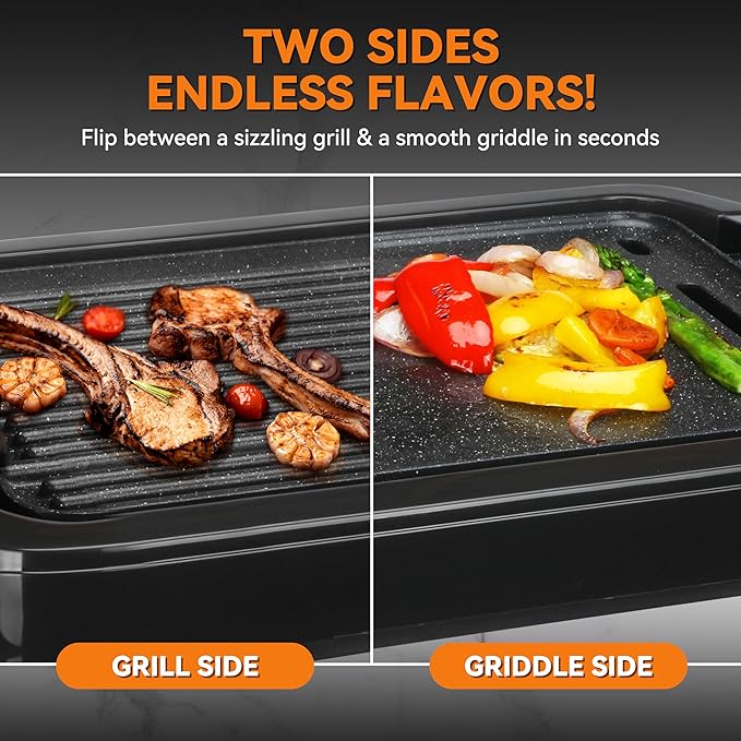 Baker’s Friend Indoor Griddle & Grill, Electric Griddle with 2 in 1 Indoor Grill and Griddle Plate Indoor Grill with Removable Plate, Silicone Mold, Dishwasher Safe, Recipes Include, Graphite