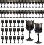 XUWAIDSGN 7oz Plastic Vintage Wine Glasses Drinking Glasses Unbreakable Wedding Glassware Crystal Water Goblets Reusable Drinkware Vintage Champagne Flutes (48, Black)