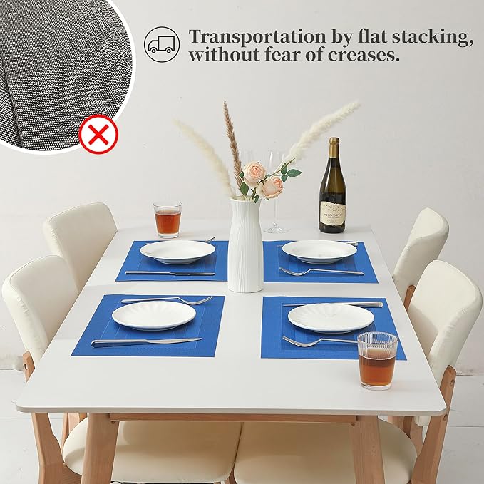 Leetaltree Blue Frame Placemats Set of 4 - Heat Resistant Non-Slip Place mats for Dining Table, Washable Durable PVC Vinyl Woven Table Mats（Blue Frame, 4）