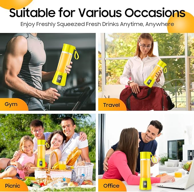 Portable Blender for Smoothies & Shakes - Cordless Personal Size Blender with 6 Blades, 380Ml Juice Cup, Lightweight & Rechargeable, Freshly Squeezed for Picnic/Sports/Office