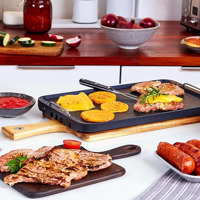 Cusimax Stove Top Griddle, Non-Stick Pancake Griddle, Flat Top Grill for Gas Stove/Charcoal Grills/Smokeless Grills/Outdoor Grill or Campfire, Aluminum, Dishwasher Safe, 14.96" x 8.66"