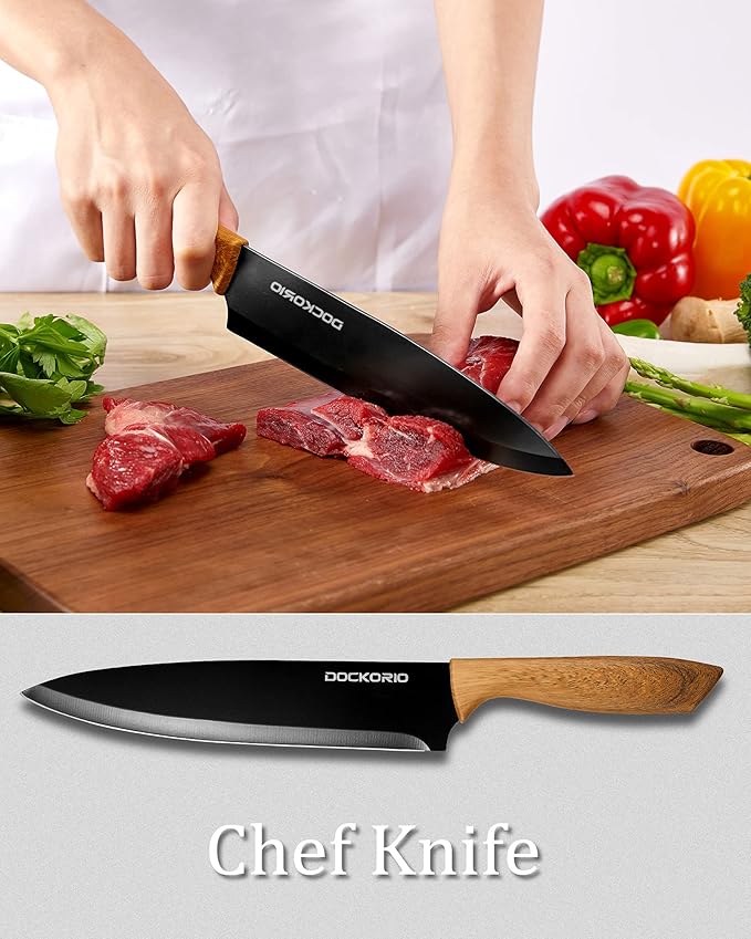 Kitchen Knife Set with Block, all in one 19 PCS High Carbon Stainless Steel Sharp Serrated Steak Knives Set, Chef Knives, Bread Knife, Scissor, Sharpener