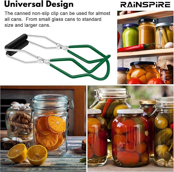 Rainspire Canning Jar Lifter, Canning Tongs Jar Lifter, Canning Tools, Canning Supplies for Home Kitchen, Stainless Steel, Green