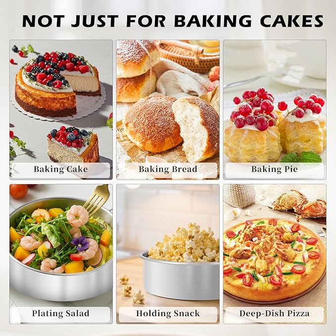 6 Inch Cake Pan - 3PCS Stainless Steel Smash Cake Baking Pans Tins with 100 PCS Parchment Paper, Round Bakeware for Party Birthday Wedding, Mirror Finish & Dishwasher Safe