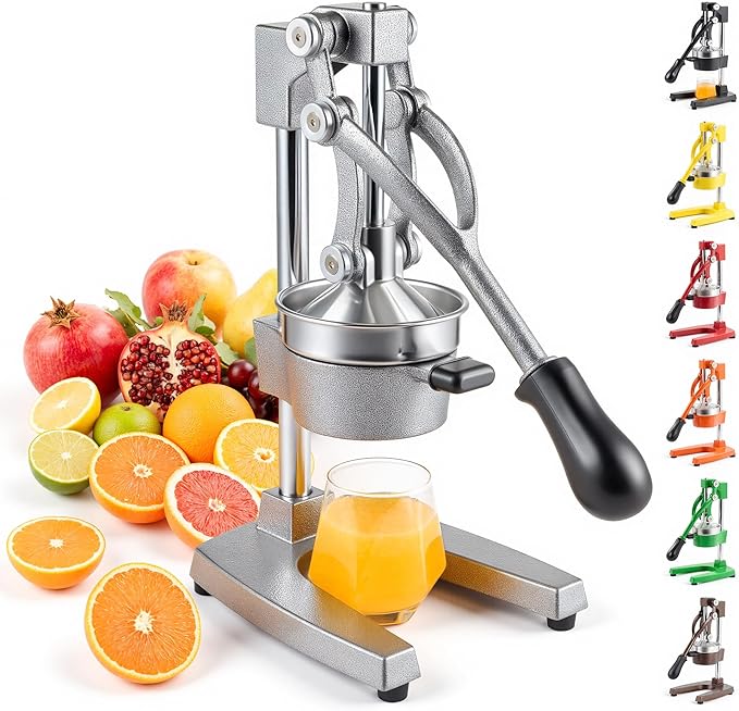 CO-Z Manual Citrus Juicer, Commercial Grade Cast Iron Orange Juicer, Professional Heavy Duty Juice Press with Removable Strainer, Manual Juice Extractor for Orange Lemon Pomegranate Citrus, Gray