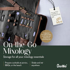 Barillio Bartender Kit Bag with Gold Cocktail Shaker Set - Waxed Canvas, Traveling Bar Tools Bag with 17-Pc Cocktail Kit - Travel Mixology Bartending Kits - Mobile Bar Roll with Strap & Accessories