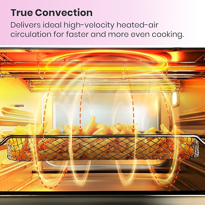 VAL CUCINA Retro Style Infrared Heating Air Fryer Toaster Oven, Extra Large Countertop Convection Oven 10-in-1 Combo, 6-Slice Toast, Enamel Baking Pan Easy Clean with Recipe Book, Classic Pink Color