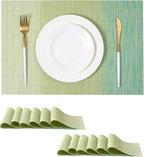 Leetaltree Gradient Green Woven Placemats Set of 24 - Heat Resistant Non-Slip Place mats for Dining Table, Washable Durable PVC Vinyl Woven Table Mats(Gradient Green, 24)
